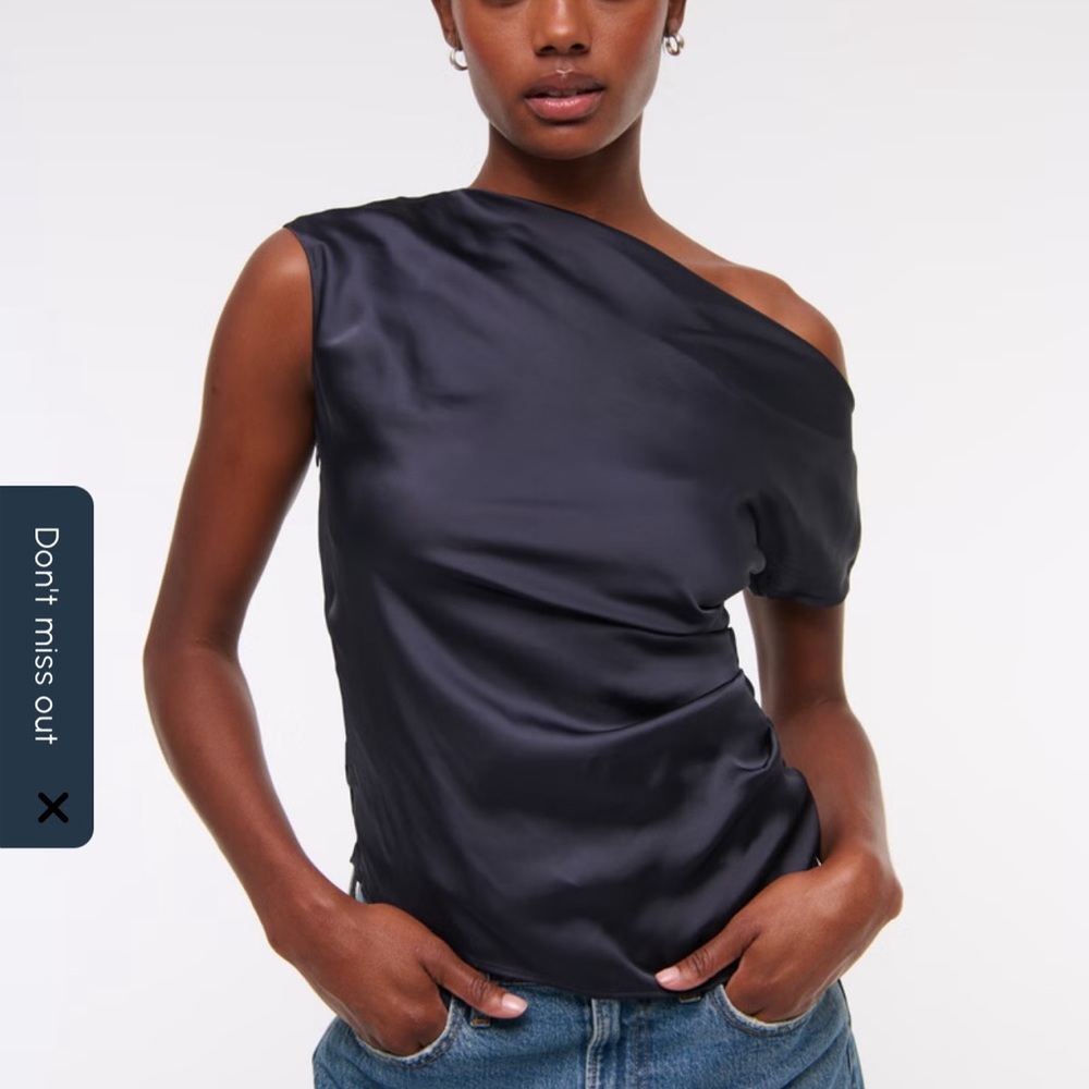 Asymmetrical One-Shoulder Satin Like Silk Like Top Navy Blue XS - Picture 1 of 9